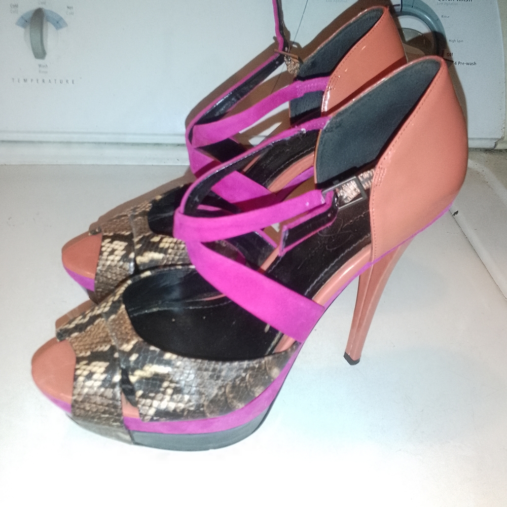 Jessica Simpson Pink and Brown Strappy Heels
